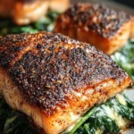 Savory Blackened Salmon Stuffed with Spinach & Parmesan First Image