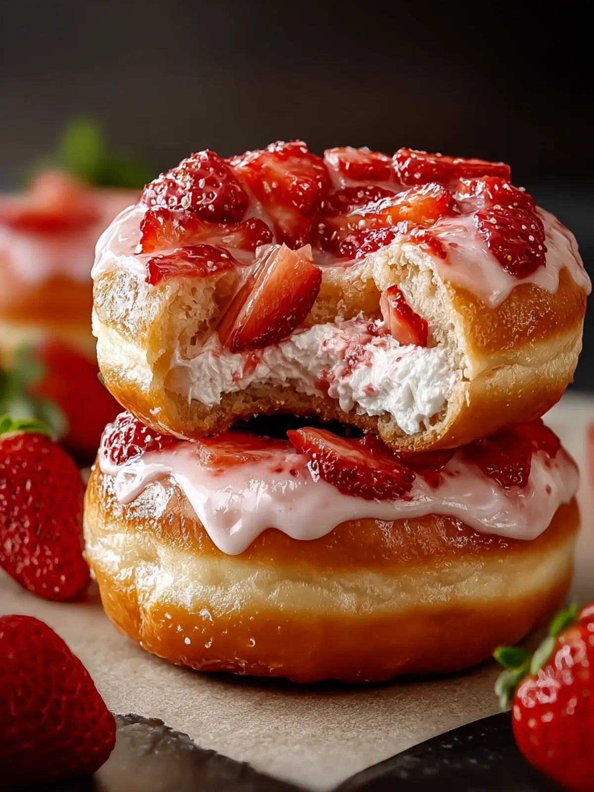 Strawberry Cheesecake Stuffed Donuts First Image