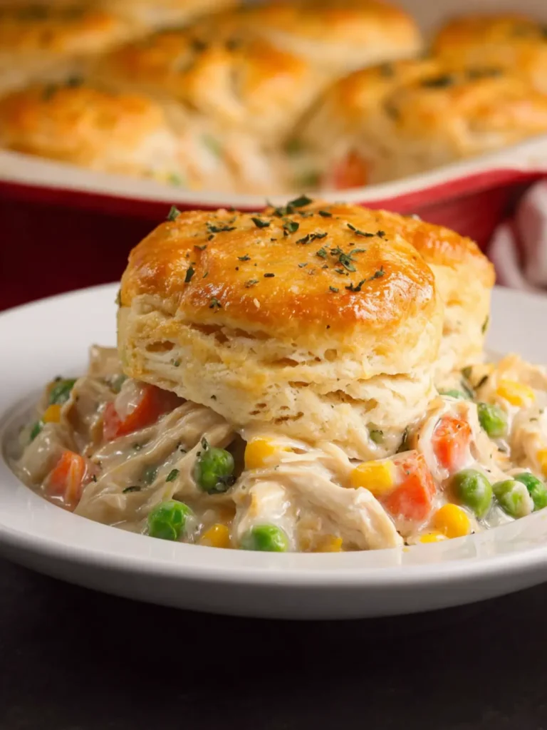 Easy Chicken Pot Pie Casserole With Biscuits First Image