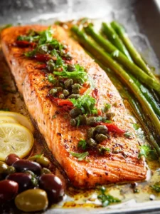 Baked Mediterranean Salmon with Olives and Capers First Image